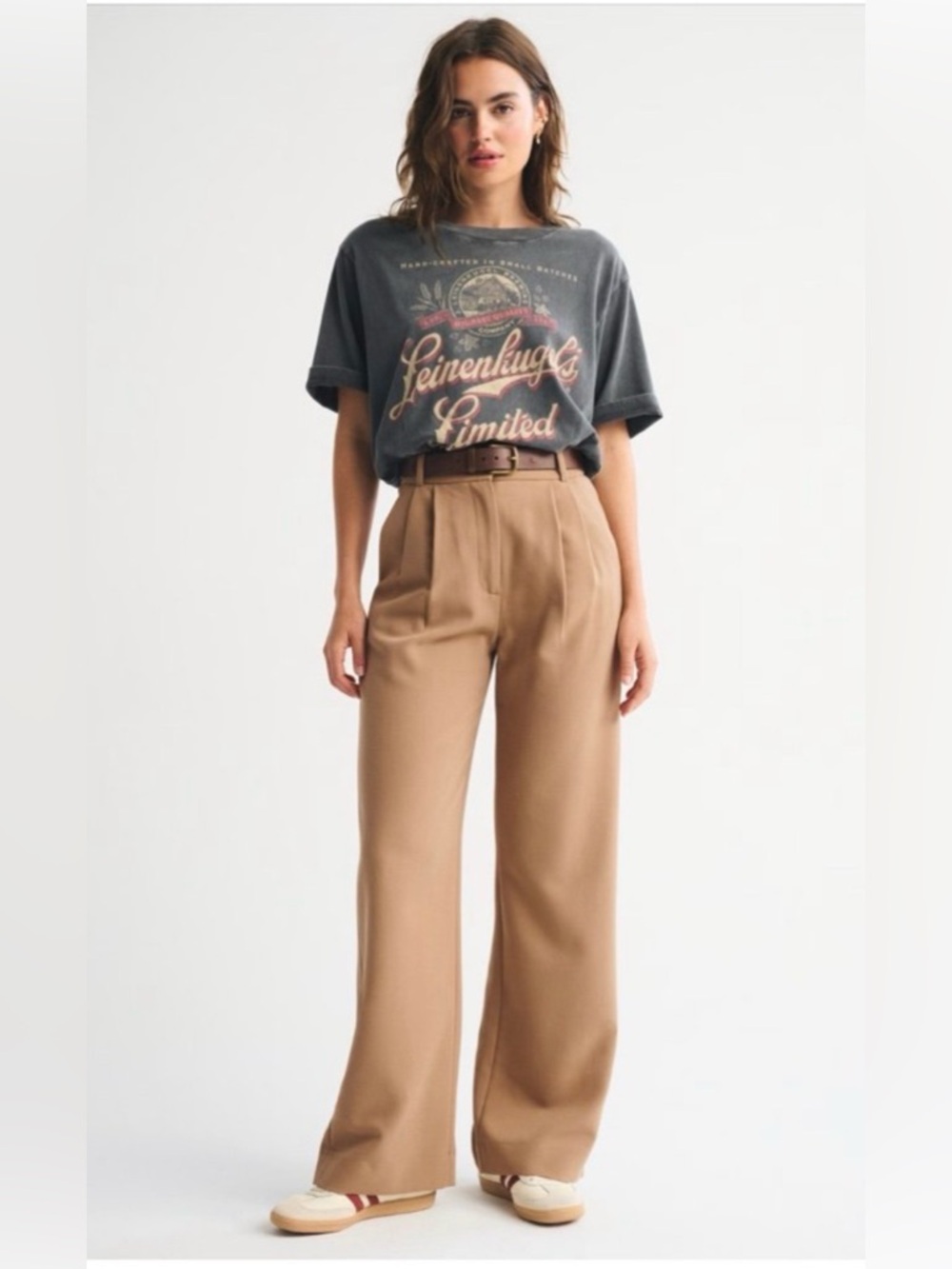 Abercrombie & Fitch High-Waist Wide-Leg Tan Trousers